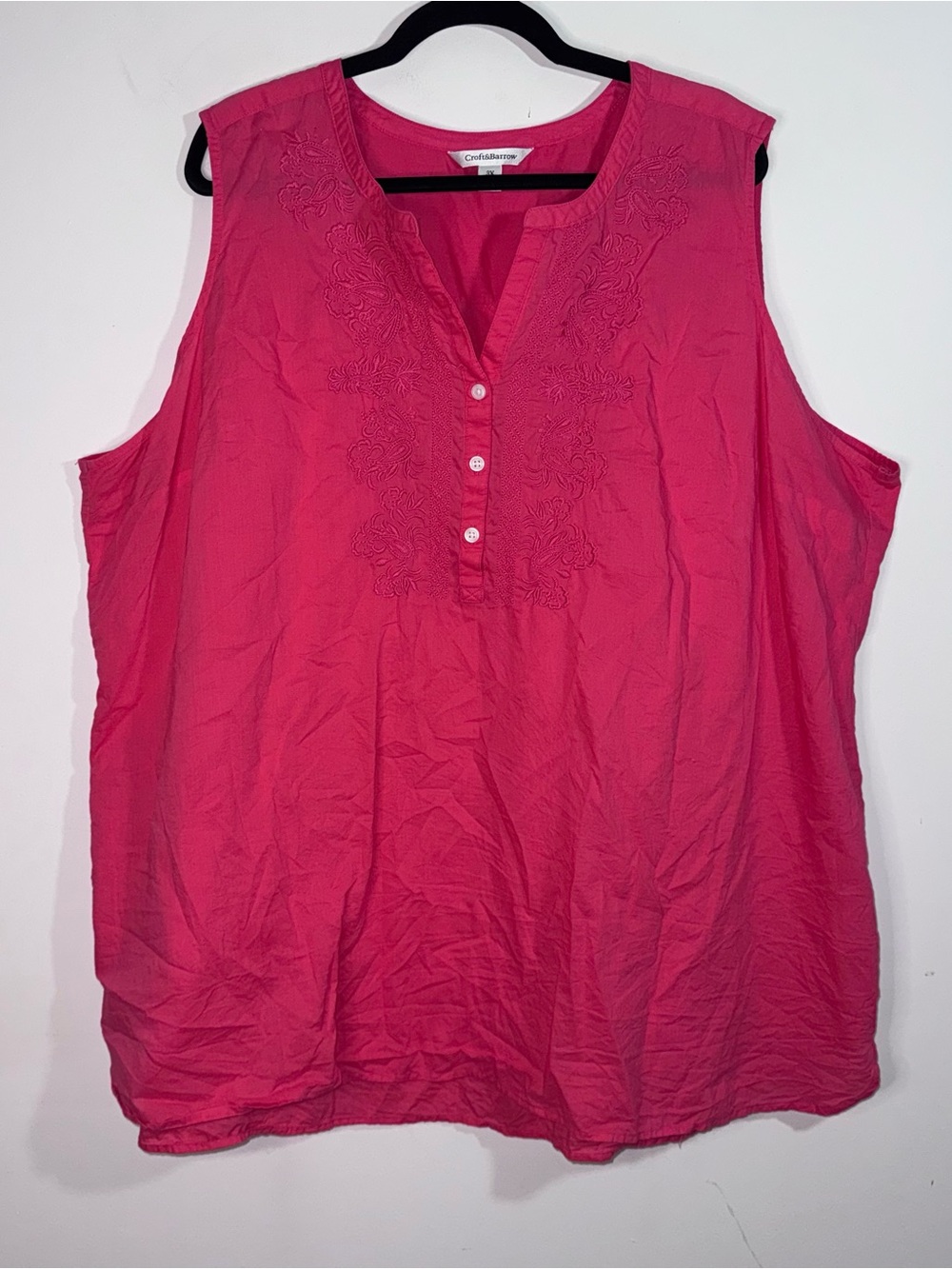 Croft & Barrow Womens 3X Pink Embroidered Sleeveless Cotton Tunic Top